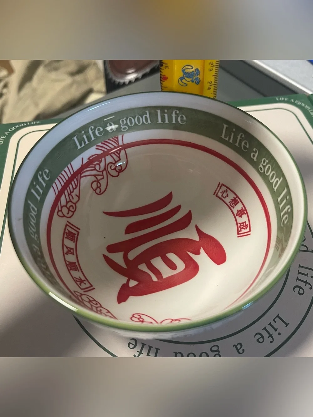 Ceramic Asian Rice Bowl Set with Chopsticks - Red and Green
